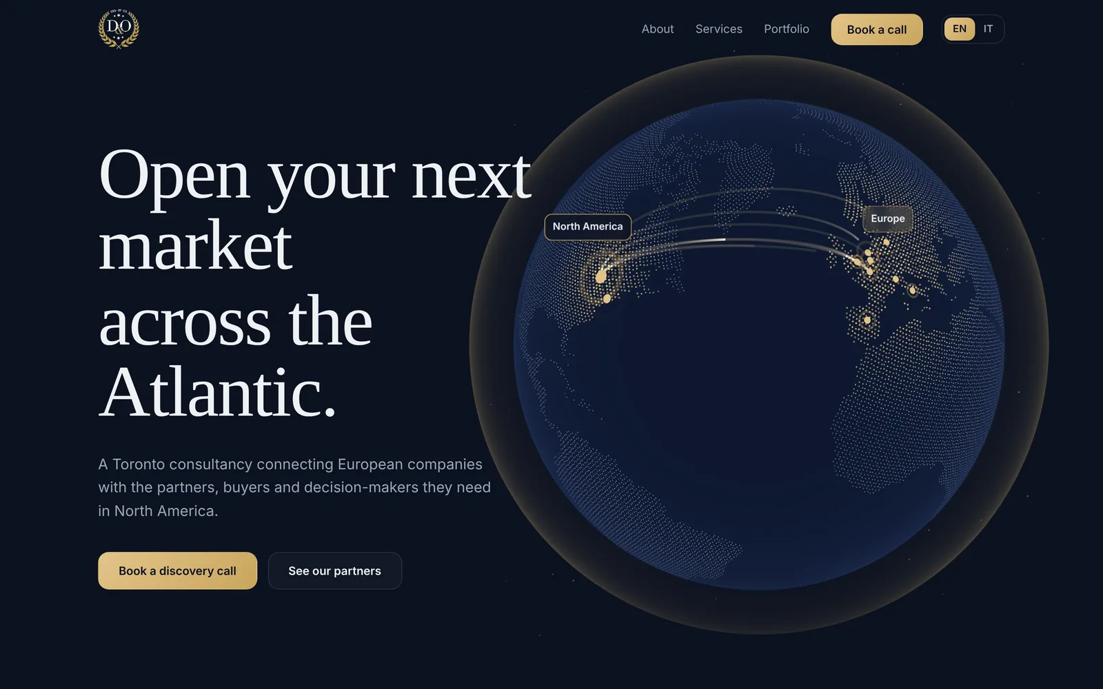 Home, with the interactive globe